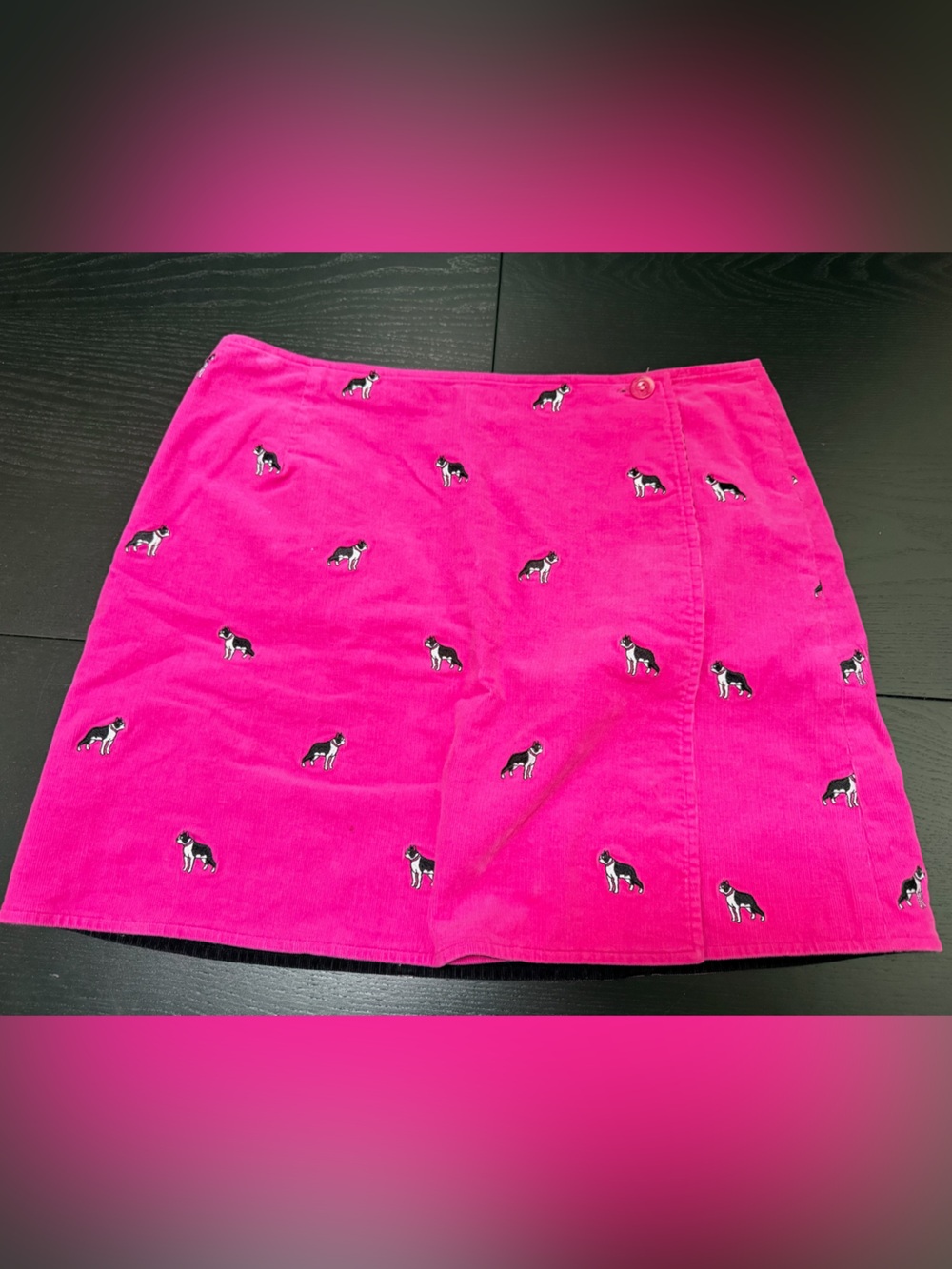 Vintage Lilly Pulitzer Reversible Skirt Palm Tree & Black Frenchie Embroidery